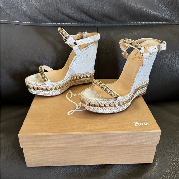 Christian Louboutin Cataclou 140 embellished cork wedge sandals, 39 - Picture 9 of 11